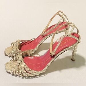 Kate Spade New York Lolita Platinum Speckled Leather Ankle Strap Sandals Sz 10B